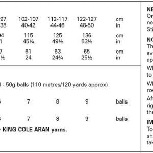 king cole aran – 32 50 inch – 6423