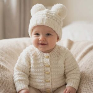 cream aran cardigan & hat 2 4yrs (jws19)