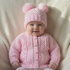 pink aran cardigan & hat 2 4yrs (jws21)