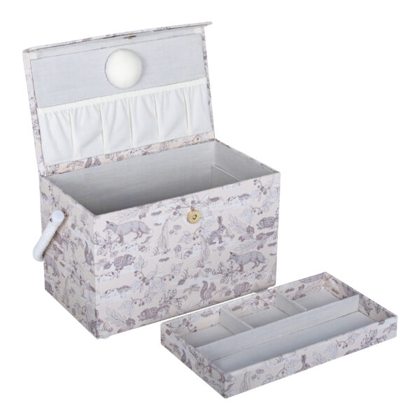 sewing box (m) fold over lid: woodland toile (mrfb647)